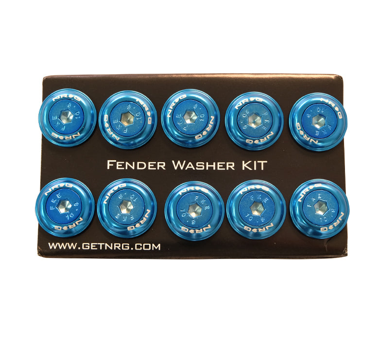 NRG Fender Washer Kit, Set of 10, BLUE with Color Matched Bolts, Rivets for Plastic FW-150BL