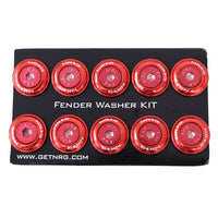 NRG Fender Washer Kit, Set of 10, RED with Color Matched Bolts, Rivets for Plastic FW-150RD