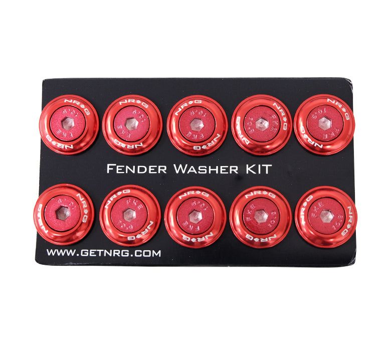 NRG Fender Washer Kit, Set of 10, RED with Color Matched Bolts, Rivets for Plastic FW-150RD