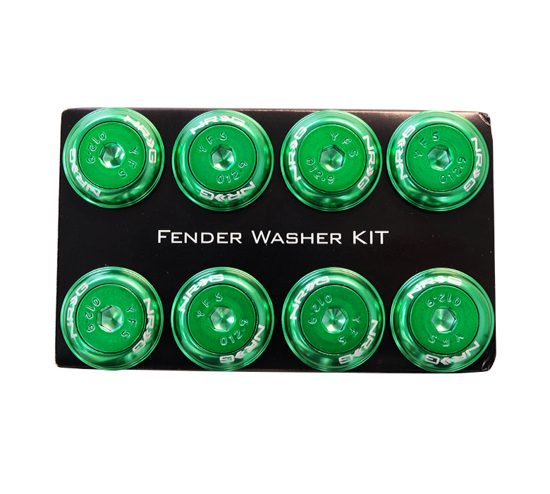 NRG Fender Washer Kit, Set of 8, Green with Color Matched Bolts, Rivets for Plastic FW-800GN 