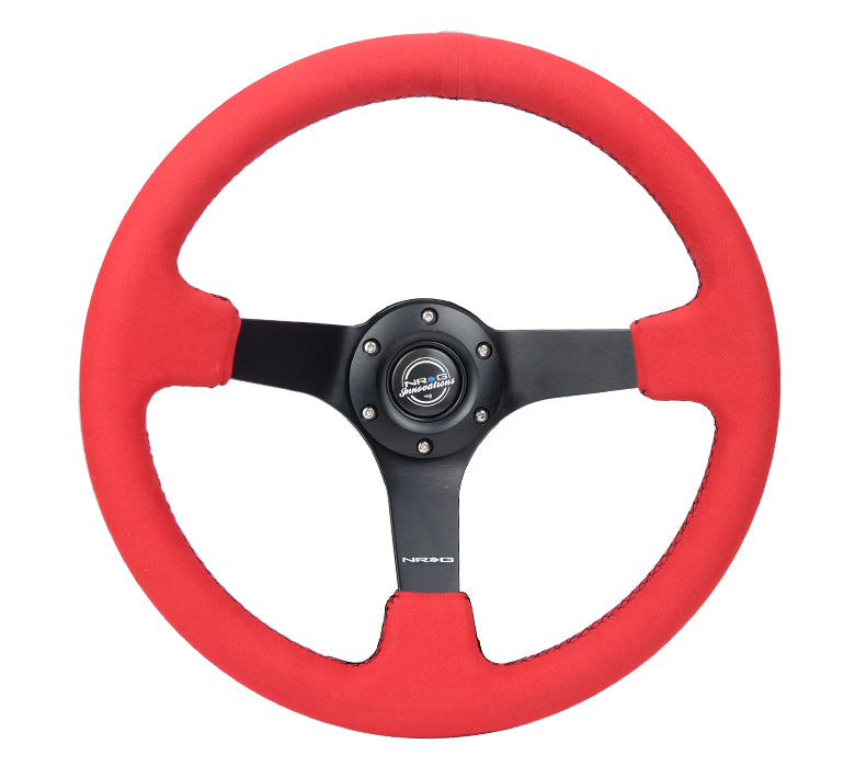 NRG Innovations Reinforced RST-036FL-R 350mm Leather Steering Wheel + LED Keychain Flashlight NRG Innovations® - 3-Spoke Pilota Series Reinforced Steering Wheel